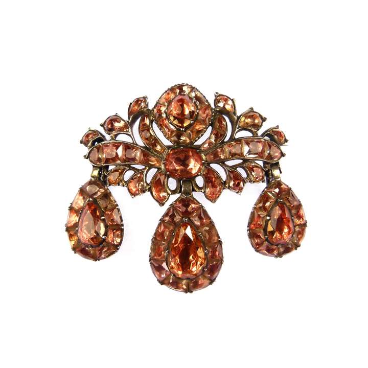 18th century golden orange topaz girandole pendant-brooch